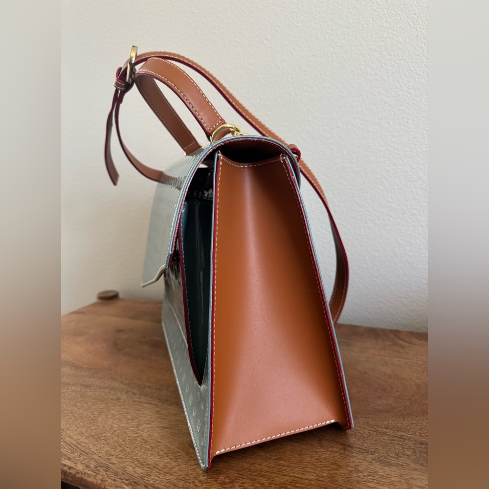 Arcadia Greenish Blue Crossbody Bag with Tan Strap - Picture 3 of 9